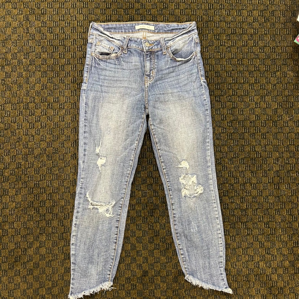 Willow & Root Womens Mid Rise Ankle Skinny Distressed Step Hem Jeans Size 27